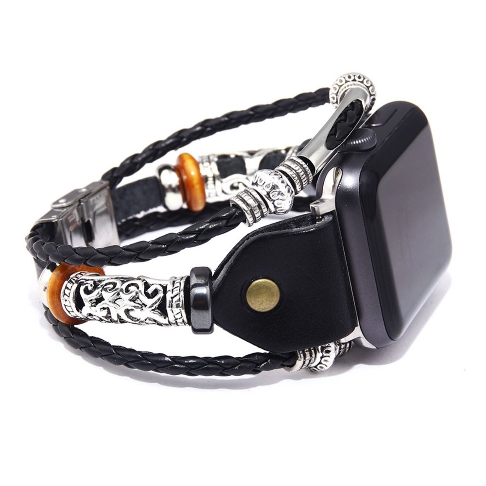 Beaded Braided Leather Watchband for Apple - Picture 1 of 16